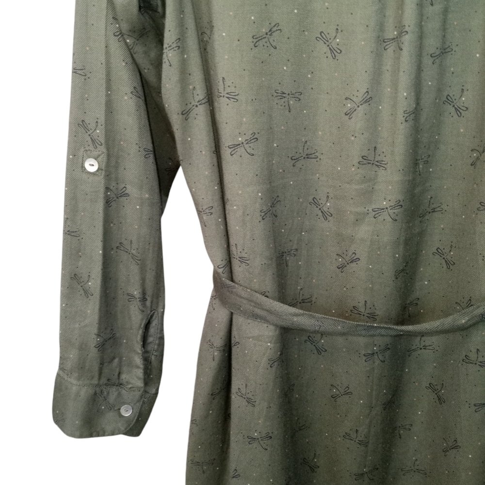 Fat Face Boho Button Down Shirt Dress Dragonfly Print Olive Green Size 8 - Picture 9 of 13